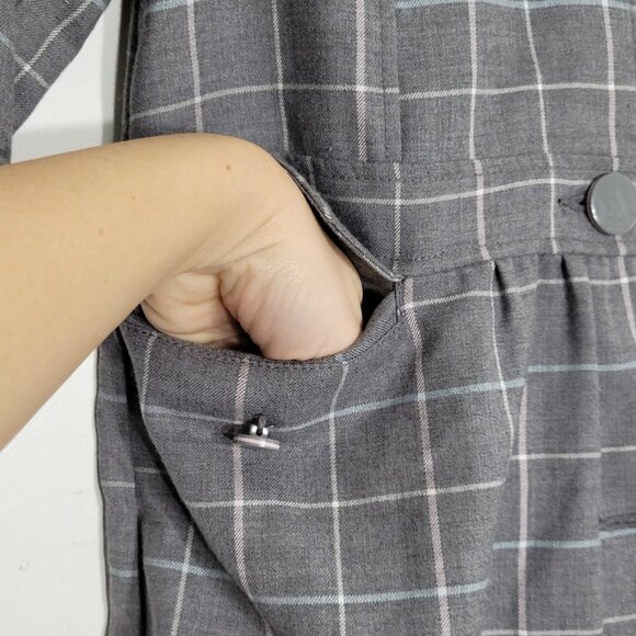 Tommy Hilfiger Gray Girl Windowpane Check Button Front Peplum Coat Jacket Size 5 - Picture 5 of 14